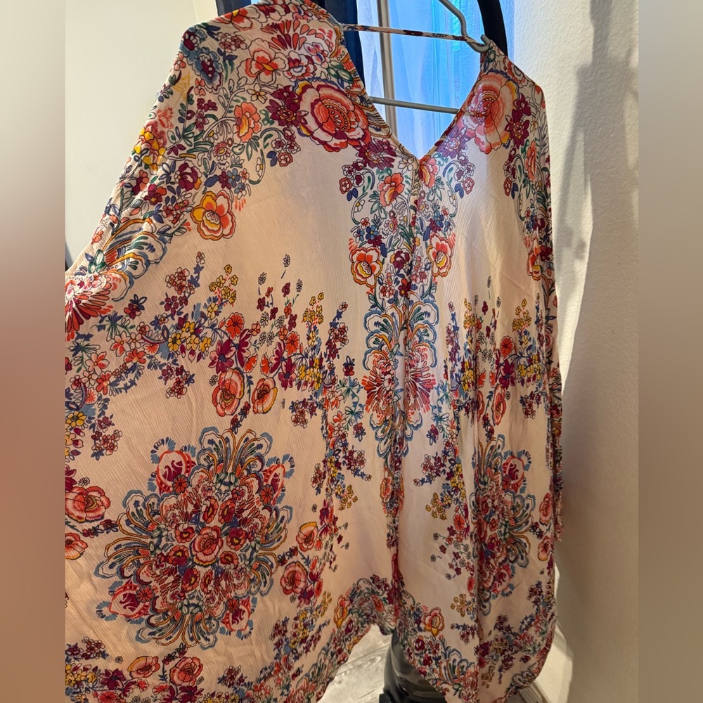EUC Floral Kimono - Cream, Red, Blue